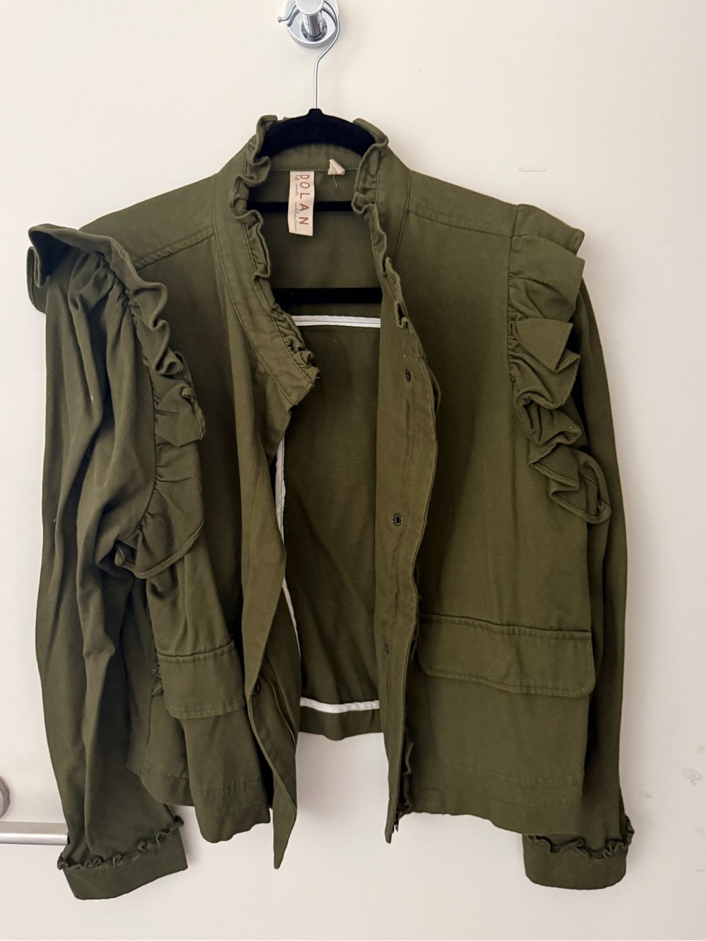 Anthropologie Dolan Olive Ruffle Military Utility Jacket